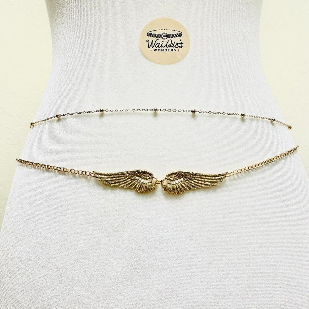 2pcs Gold plated angel wings waist belt chain